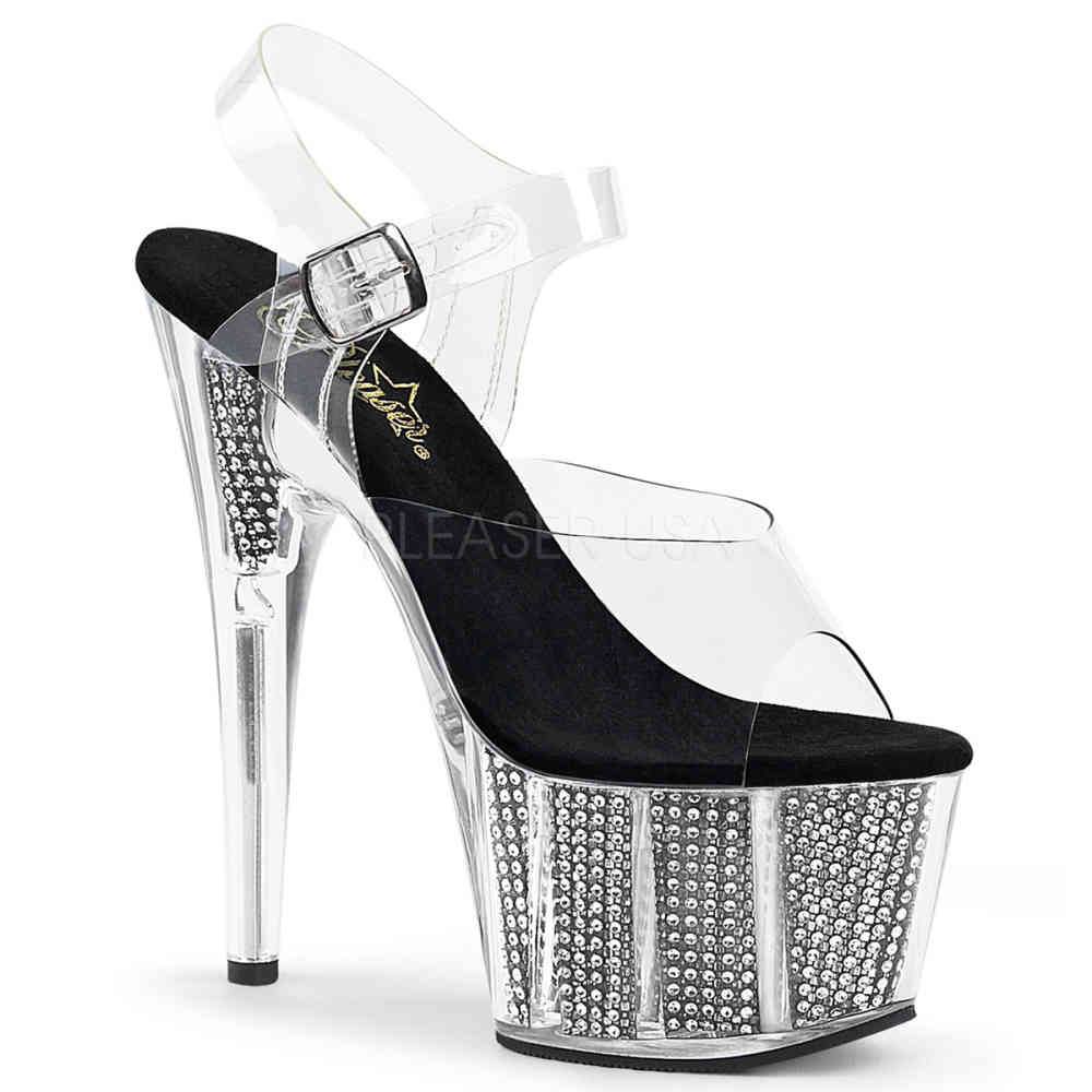 Pleaser - ADORE708SRS Sandale à bride à la cheville, Pole dance chaussures - Chaussures de pole dance - Couleur argent/Transparent Product image